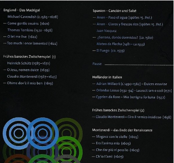 Programm von "I Fagiolini" in der Marktkirche Hannover