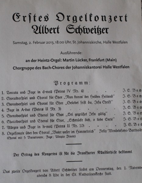 Original-Programm von 1928 - Erstes Orgelkonzert in Frankfurt von Albert Schweitzer
