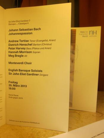 Programm - Johannes-Passion BWV 245 in der Philharmonie Köln (Bildrechte: Leen Roetman).