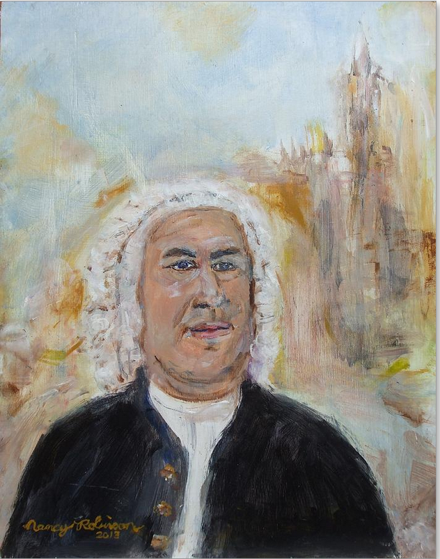 Ein großartiges neues  Gemälde von Johann Sebastian Bach. Medium Painting - Acrylic On Board  Description Copyright by Nancy Robinson 2013.