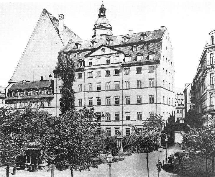 Altes Foto von der Thomasschule und Thomaskirche in Leipzig